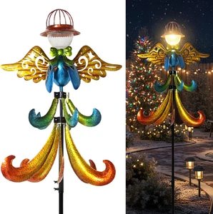 Großer Wind Spinner Solar LED Licht Metall Engel Hof Kunst für Rasen Terrasse Garten - Bild 1 von 7