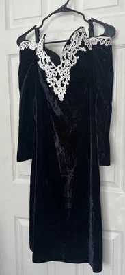 Vtg Cachet Bari Protas Velvet Lace Dress Off Shoulder Whimsigoth Womens 13/14 - Image 1 of 4