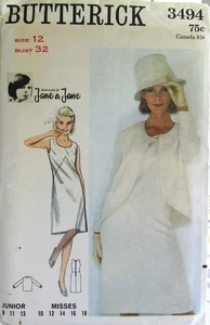 VTG Butterick 3494 Womens 12 Dress Jacket Suit Evening Jean Muir Jane & Pattern - Picture 1 of 2