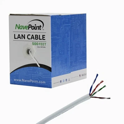 CAT5e 500FT UTP Cable Solid 24AWG White Network Ethernet LAN Bulk Wire RJ45 - Image 1 of 3