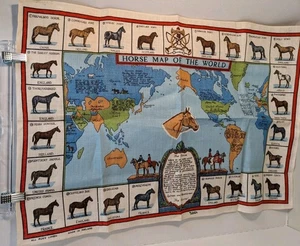 Asciugamano da tè vintage ULSTER in lino irlandese cavallo mappa del mondo 20"X31" - Foto 1 di 10