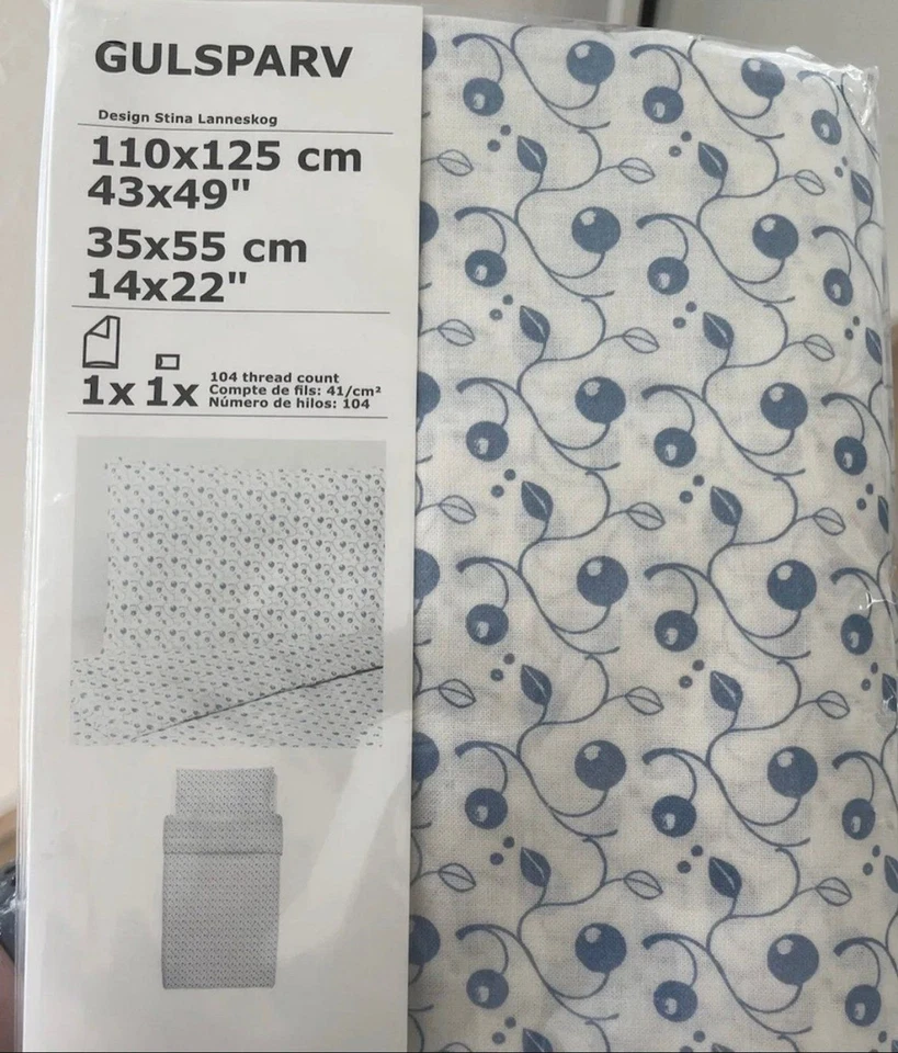 Funda nórdica/funda de almohada para cuna Ikea Gulsparv con estampado de arándanos 804.270.70 nueva azul Foto 1 de 4