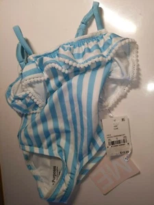 M&E Mila & Emma 12M hellblau Streifen Einteiler Badeanzug Bademode $ 15,99 Neu - Bild 1 von 6