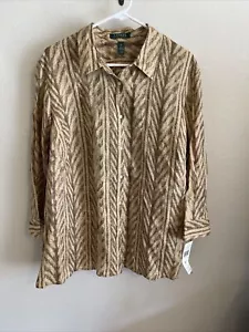 Camisa para mujer Lauren Ralph Lauren 100 % lino con botones marrón tostado patrón 2x - Imagen 1 de 7
