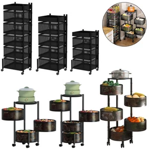 6 Tier Kitchen Rotating Storage Trolley Cart Utility Vegetable Mobile Shelf Rack - Picture 1 of 14