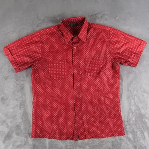 Vintage 70s Polka Dot Men's Short Sleeve Button Up Shirt Size Large L Red Haband - Picture 1 of 14