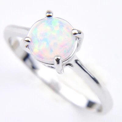  Wedding Gift Rose pink White Fire Opal Gemstone Solid Silver Rings Size 7 8 9 - Image 1 of 4