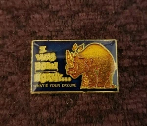 Vintage Enamel "I Was Born Horney" (Rino) Hat Pin Size 3/4" T x 1" W. (Mature) - Picture 1 of 1