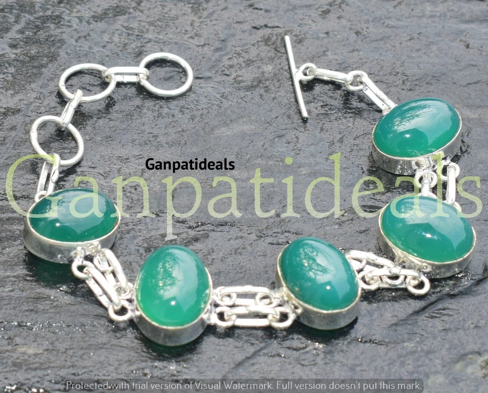 Pulsera de moda de piedras preciosas de ónix verde enchapada en plata de ley 925 joyería Foto 1 de 3