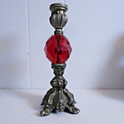 Vintage Red Lucite Brass Candlestick Holder Hollywood Regency 8" Vampire Goth