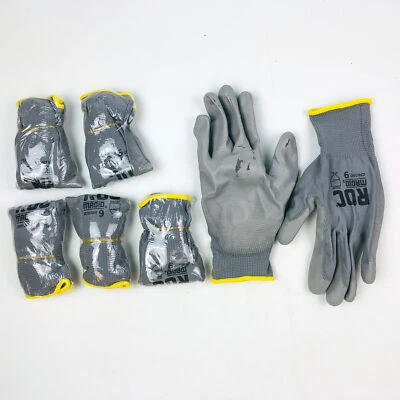 6 Pares Guantes de Trabajo Recubiertos de Palma Grandes Poliuretano PU Poliéster Shell Calibre 13 Foto 1 de 4