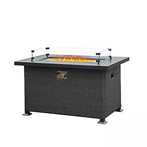 Fire Pit Table 43.3" LP 50K BTU Propane Aluminum Slat Top and Glass Wind Guard - Picture 1 of 8