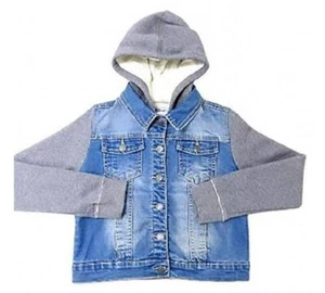 Vigoss Jeans Girls Hooded Button Down Denim Jacket Grey/Denim - Picture 1 of 1