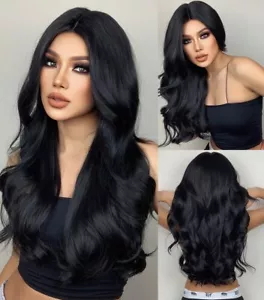 Layered Natürliches Schwarz Long Wavy Women Hitzebeständiges Haar Machine Wig - Bild 1 von 8