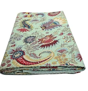Handmade Kantha Quilt Floral Prints Cotton Hippie Bohemian PicnicThrow Blanket  - Picture 1 of 4