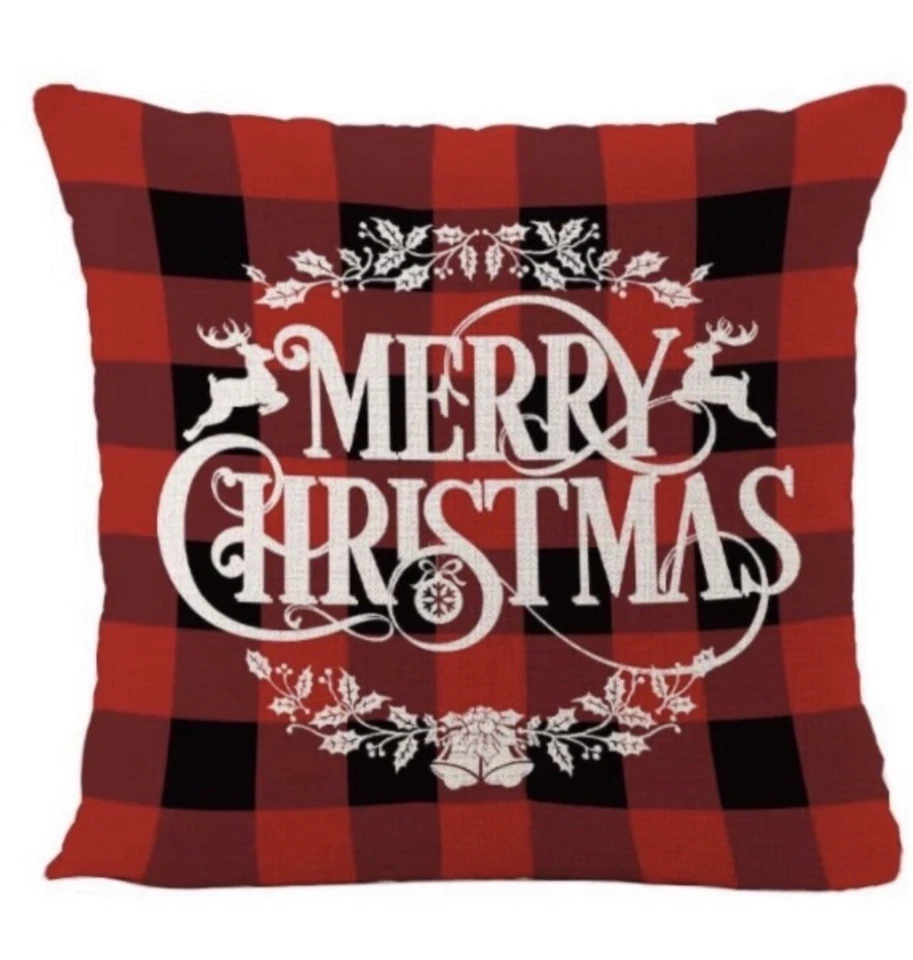 "Funda de almohada de Navidad roja a cuadros Buffalo decoración del hogar de vacaciones 18x18""" Foto 1 de 1