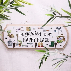 Gartenhaken Holz Plakette 3 Metall Hänge Wand Schuppen Garderobe Gewächshaus Geschenk Haken - Bild 1 von 4