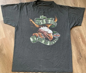 Vintage Paper Thin Soft 1991 3D Emblem LARGE Harley Davidson Live to Ride TShirt - Picture 1 of 12