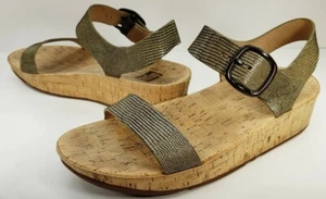 Fitflop Bon Women's 9M Ankle Strap Sandal Leather Cork Shoe Reptile Black Gold - Picture 1 of 12