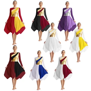 Women Color Block Liturgical Praise Dance Dress Robe Worship Tunic Dancewear - Picture 1 of 54