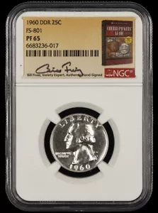 1960 Washington Quarter FS-801 DDR NGC PF65 Bill Fivaz Signature Label - Picture 1 of 2