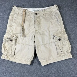 Vintage Y2K Abercrombie & Fitch Cargo Shorts 33 Beige Baggy Button Fly - Picture 1 of 12