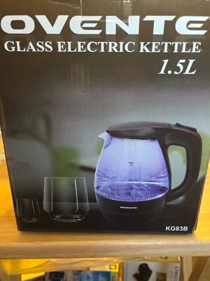 Chaleira elétrica OVENTE 1,5L vidro fervura rápida fechamento automático cafeteira - preta - Imagem 1 de 4