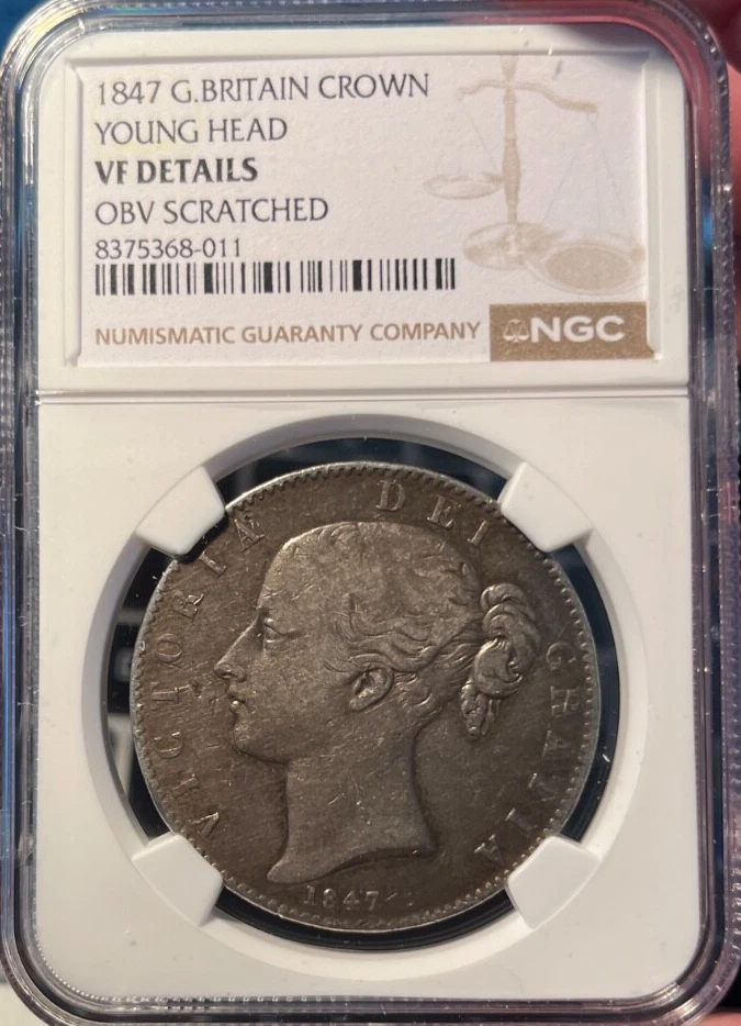 1847 Great Britain Crown Young Head NGC VF Details   Freshly Graded - Image 1 of 2