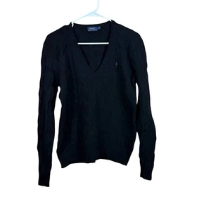 Polo Ralph Lauren Womens Pullover V-Neck Sweater Black Merino Cashmere Size L - Picture 1 of 5