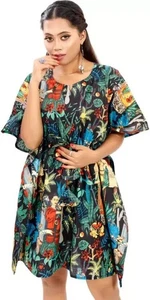 Womens Boho V Neck Kaftan Printed Short Maxi Dress Summer Beach Party Kaftan New - Picture 1 of 5