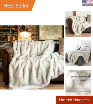 Manta de piel sintética blanca de felpa con puntas negras - Perfecto para sofá y cama - 51"x67" Foto 1 de 4