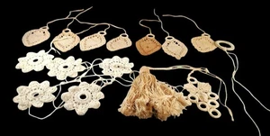 Vintage Handarbeit Beige & Off-White Häkel Ornamente Set oder Schirm Ziehen Lot - Bild 1 von 10