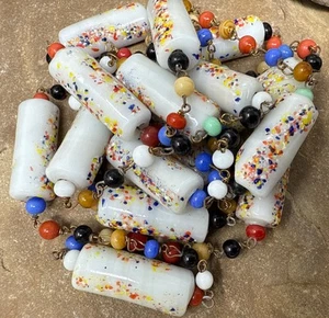 Antique Flapper Art Deco Multicolor Glass Beaded Long Layering Chain Necklace - Picture 1 of 8