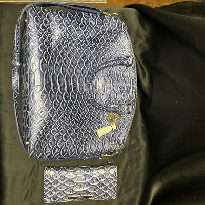 BRAHMIN Handbag LARGE DUXBURY CROC Dome Satchel DENIM Blue White Tassel & Wallet - Image 1 of 4