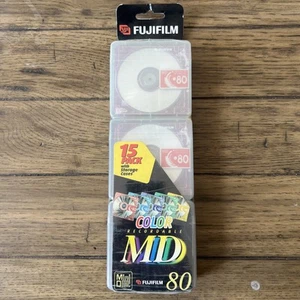 FUJIFILM MiniDisc MD Grabable 80 Minutos 15 Paquete Con Estuches de Almacenamiento Nuevo Sellado - Imagen 1 de 3