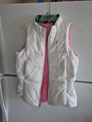 Colete acolchoado Ralph Lauren reversível com zíper rosa/off white menina tamanho XL (16) - Imagem 1 de 4