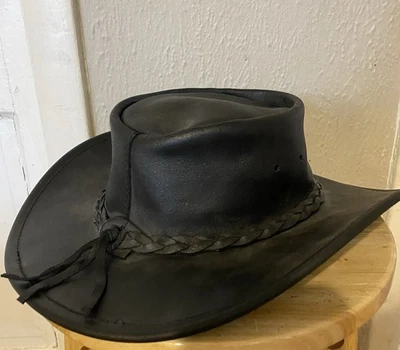 Western Minnetonka The Fold Up Hat Black Leather Breathable Hat Size Small 9529 - Image 1 of 4