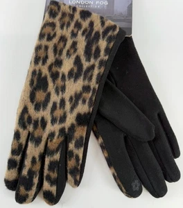 London Fog Leopard Print Touch Screen Tech Compatible Black Brown Gloves OS - Picture 1 of 6