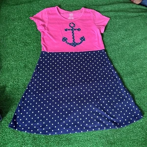 Vestido Camiseta Desteñido Gloria Cuello Redondo Ancla Náutica Lunares Rosa y Azul Marino Talla L - Imagen 1 de 11