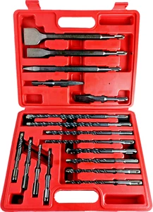 17 PC SDS PLUS ROTARY HAMMER BITS DRILL BIT & CHISEL GROOVE CONCRETE With CASE - Picture 1 of 3