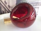 PSYCHEDELIC SPACE AGE MODERNISM ASHTRAY MAGIC DEEP RED CHERRY MOUTHBLOWN GLASS