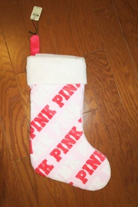 Victoria's Secret Pink Christmas Holiday Stocking White Pink Red New EXTRA GIFTS - Picture 1 of 3
