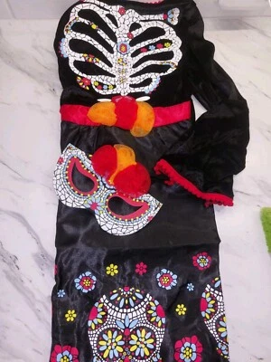 Disfraz de Día de Muertos de Wizland para niña 7-8 años vestido y máscara disfraz de Halloween Foto 1 de 4