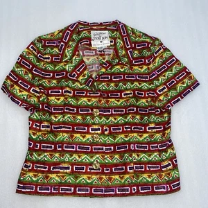 Retro Rickie Freeman For Teri Jon Saks Fifth Ave 100% Linen Colorful Button Top - Picture 1 of 7