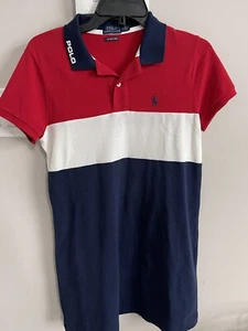 BEAUTIFUL!! Youth Medium POLO casual day dress Red, white and Navy blue - Picture 1 of 5