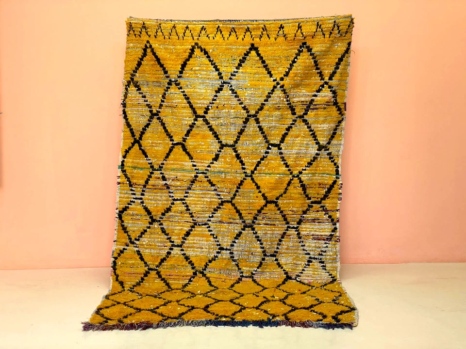 Alfombra de corredor marroquí, alfombra moderna de mediados de siglo, alfombra de fibra natural, alfombra naranja 4,7 x 8 pies Foto 1 de 4