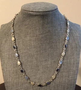 Vintage Silvertone with Inlaid Blue Stones 16” Necklace - Picture 1 of 2