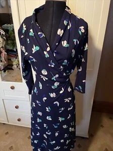 PHASE EIGHT Hiroka Print Ladies Navy Blue Floral Wrap Midi Dress Size 10 NEW - Picture 1 of 11