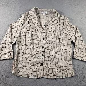 Dressbarn Shirt Women's XL Beige Long Sleeve Button Up Blouse Square NWT Stretch - Picture 1 of 11