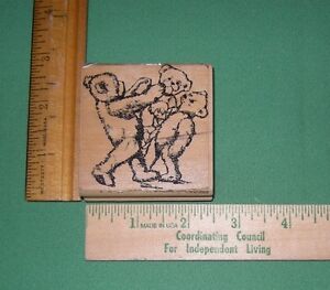 Rubber Stamp Wood Mounted - Teddy Bears (3 - Three)